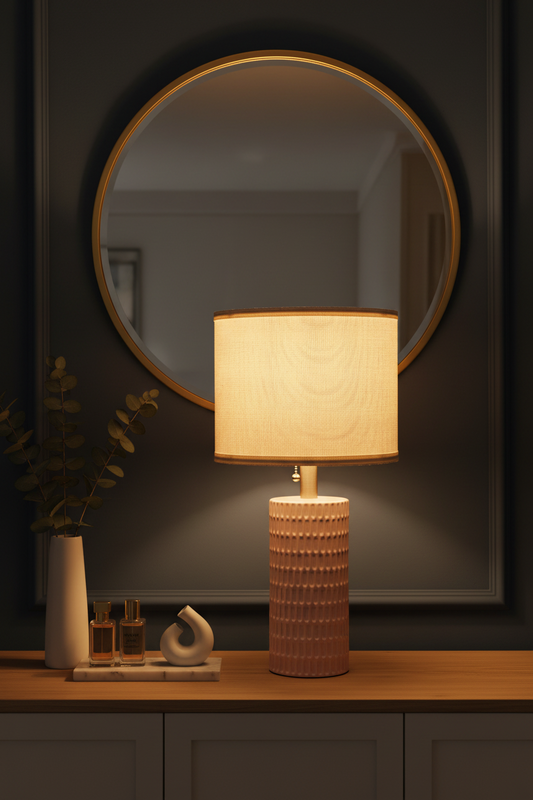 Ceramic Table Lamps Set of 2 | Textured Relief Base with Warm Linen Shade | Pull Chain
