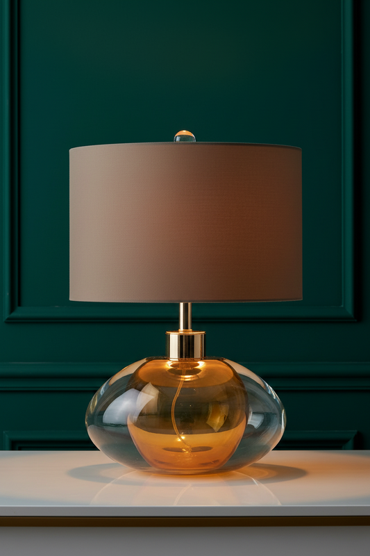 Art Glass Table Lamp | Amber & Taupe | LED Ambient Light