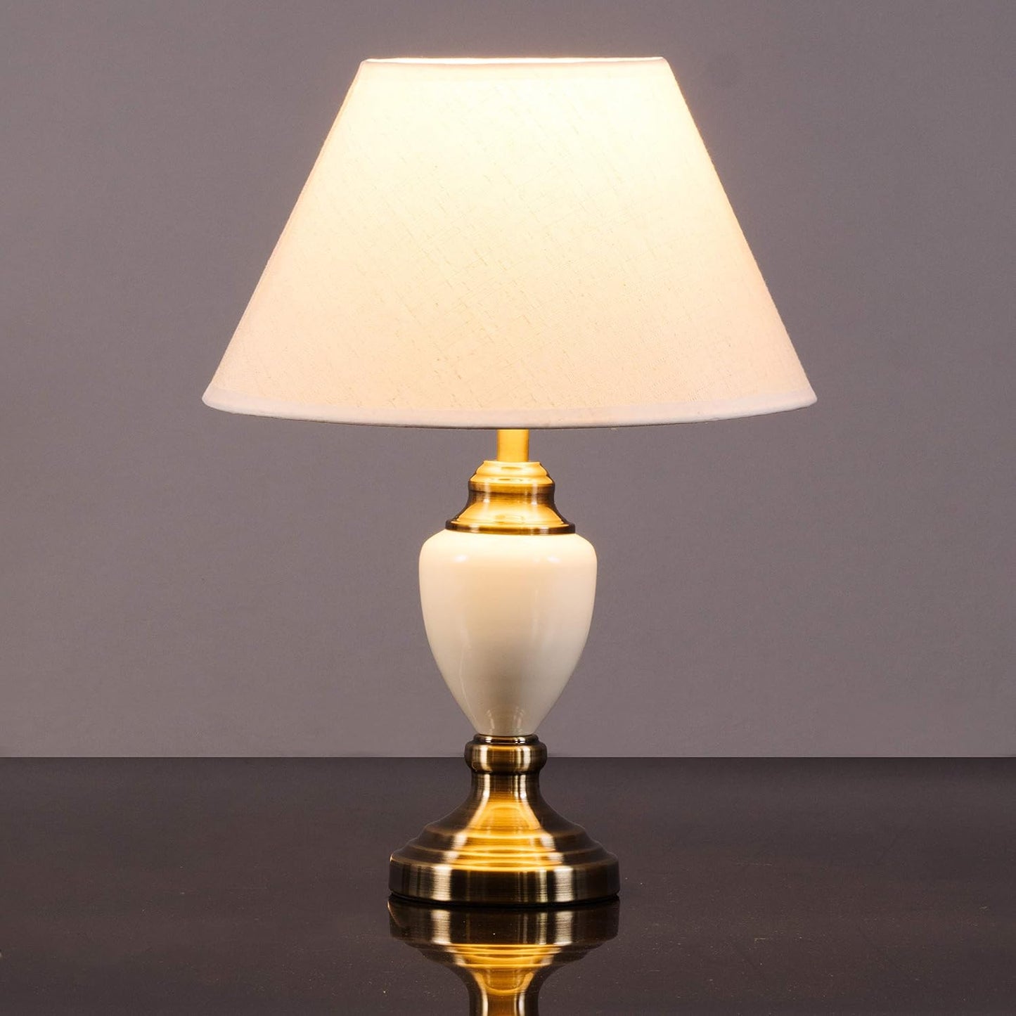 Malham Pair of Traditional Table Lamps | Cream Ceramic & Antique Brass | Set of 2 with Shades