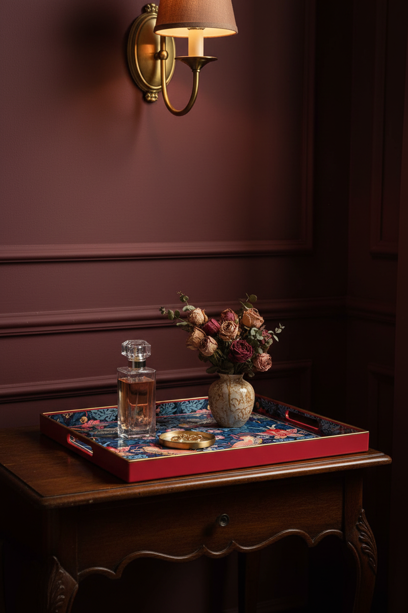 Decorative Tray with Handles | Patterned Plastic Serving Tray | Ottoman, Coffee Table & Vanity | 40 x 30 cm