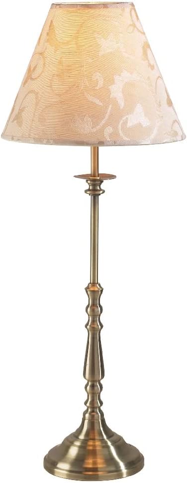 Antique Brass Candlestick Table Lamp | Cream Damask Shade