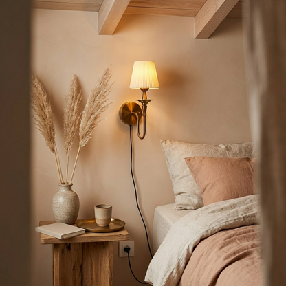 Soluné Plug‑In Wall Sconce – Warm Ambient Lighting (Pleated & Floral Shades)