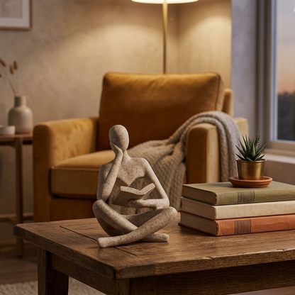 Sandstone Reading Woman Sculpture — A Quiet Moment of Modern Elegance
