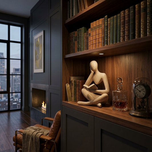 Sandstone Reading Woman Sculpture — A Quiet Moment of Modern Elegance