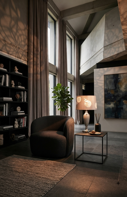The Malham Bloom Lamp — Satin Silver Elegance with Sculpted Ceramic Silhouette