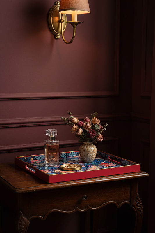 Decorative Tray with Handles | Patterned Plastic Serving Tray | Ottoman, Coffee Table & Vanity | 40 x 30 cm