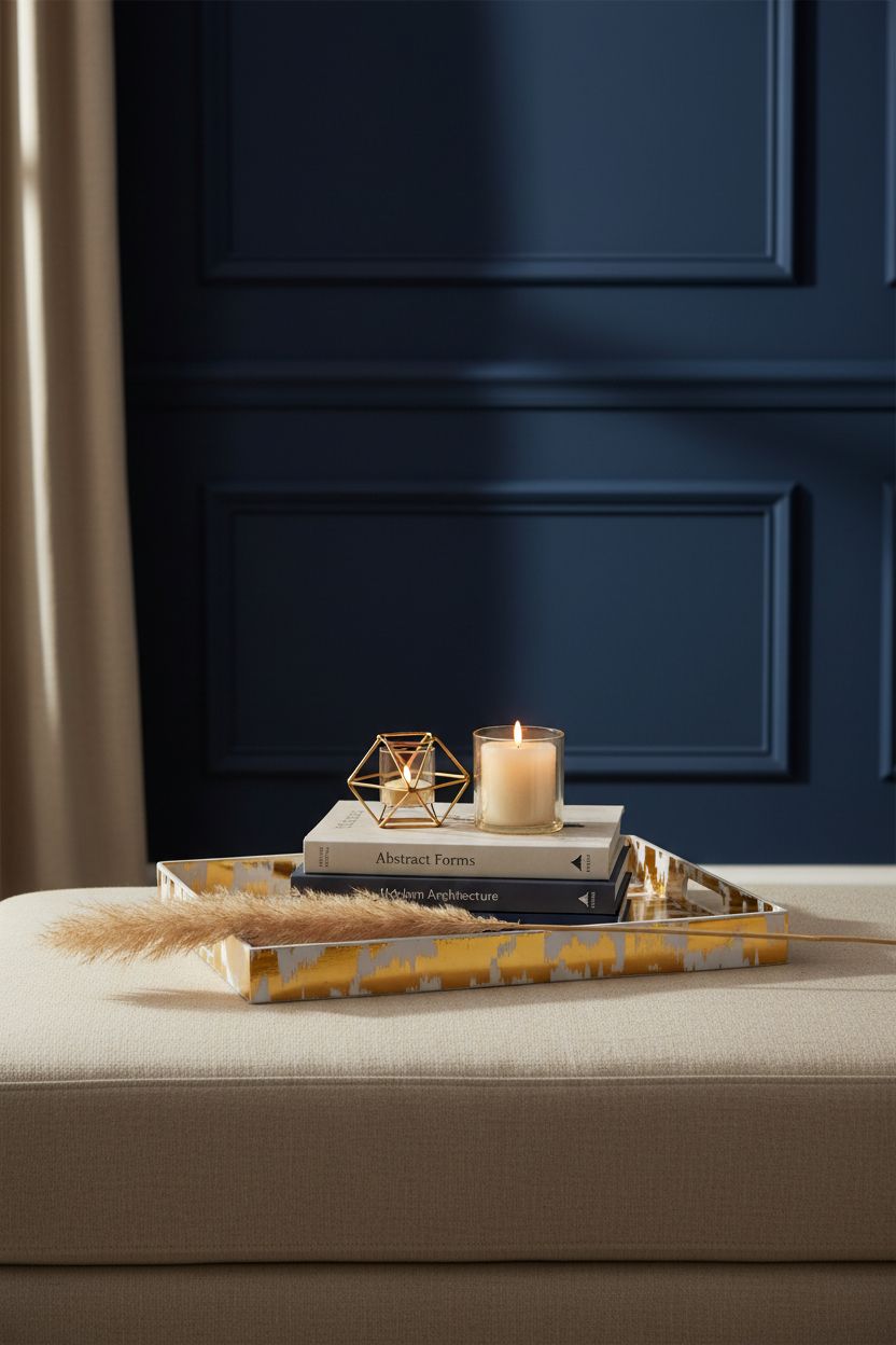 Decorative Tray with Handles | Patterned Plastic Serving Tray | Ottoman, Coffee Table & Vanity | 40 x 30 cm