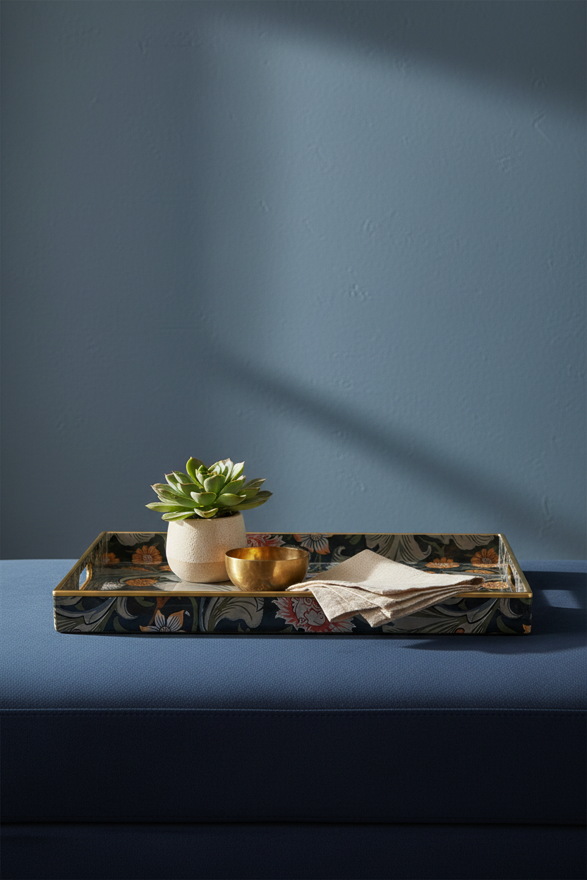 Decorative Tray with Handles | Patterned Plastic Serving Tray | Ottoman, Coffee Table & Vanity | 40 x 30 cm
