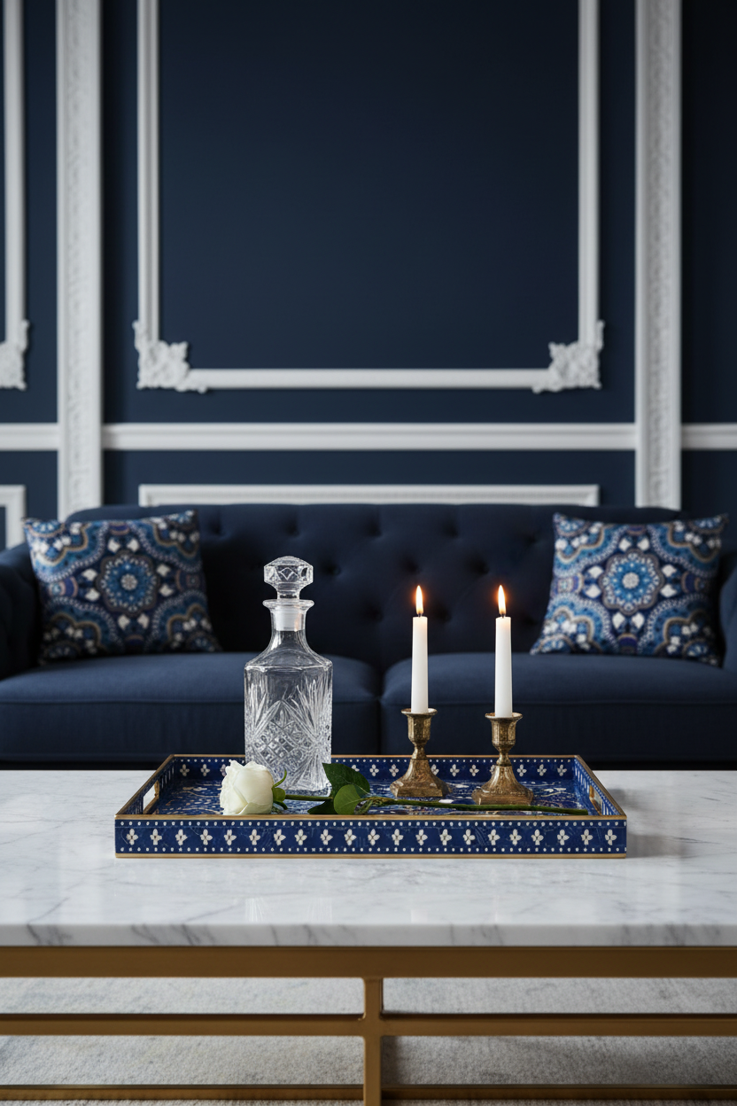 Decorative Tray with Handles | Patterned Plastic Serving Tray | Ottoman, Coffee Table & Vanity | 40 x 30 cm