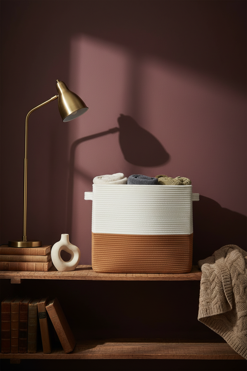 Woven Storage Basket Cotton Rope Shelf Basket Brown | 33X25X22.5Cm Storage Basket for Shelves, Closets and Living Spaces. Decorative Basket for Toys, Books and Small Items