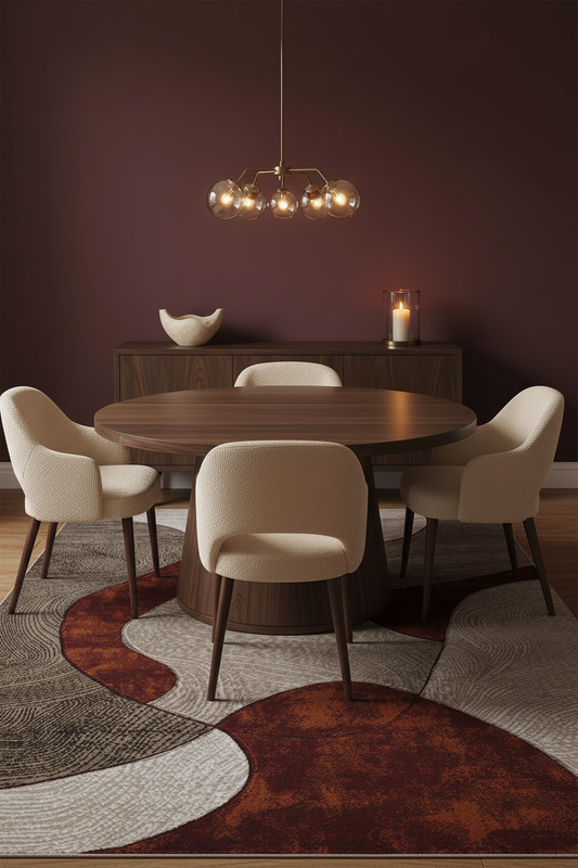 Abstract Wave Area Rug | Super Soft Shaggy Carpet | Rust, Cream & Charcoal | Living Room, Bedroom & Hallway