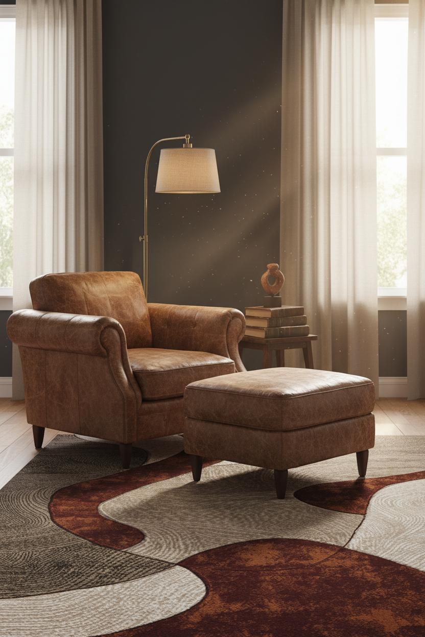 Abstract Wave Area Rug | Super Soft Shaggy Carpet | Rust, Cream & Charcoal | Living Room, Bedroom & Hallway