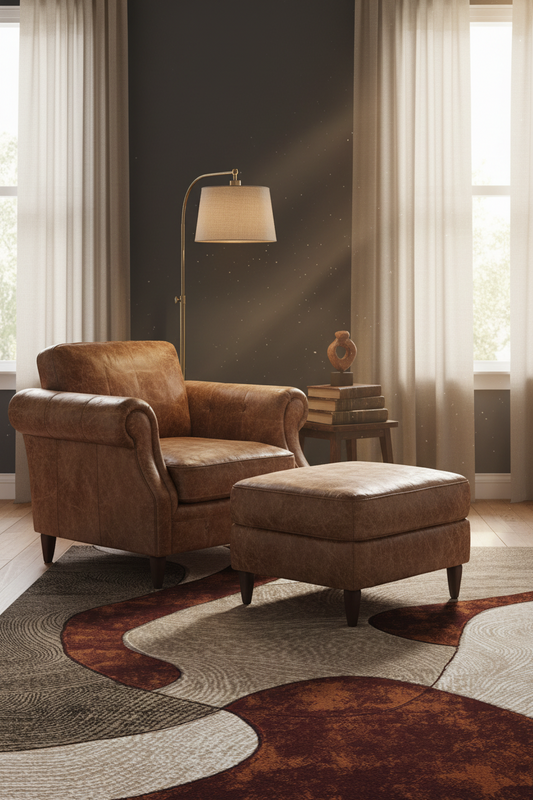 Abstract Wave Area Rug | Super Soft Shaggy Carpet | Rust, Cream & Charcoal | Living Room, Bedroom & Hallway