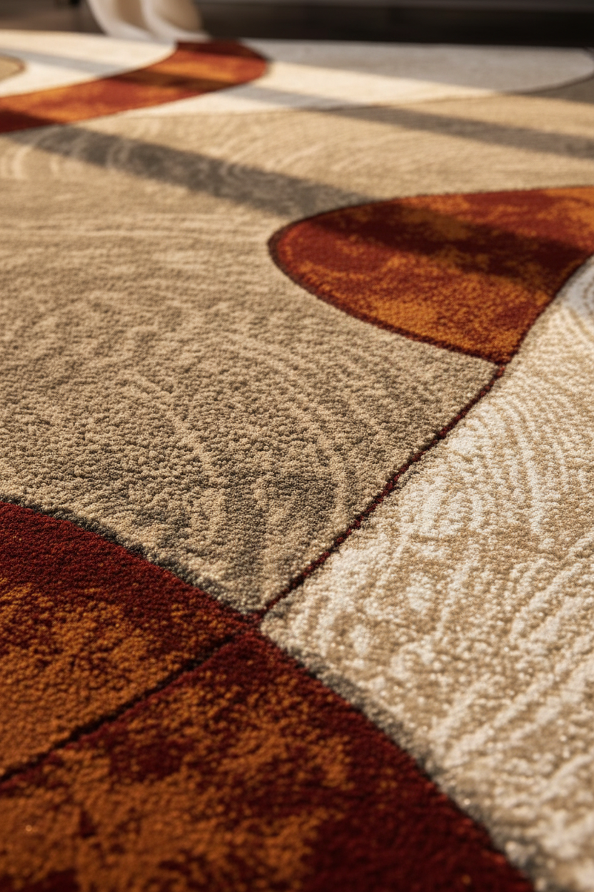 Abstract Wave Area Rug | Super Soft Shaggy Carpet | Rust, Cream & Charcoal | Living Room, Bedroom & Hallway