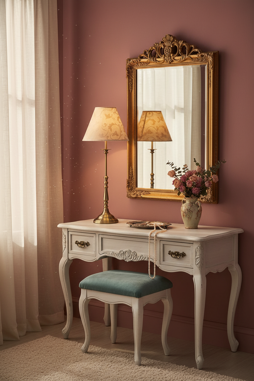 Antique Brass Candlestick Table Lamp | Cream Damask Shade