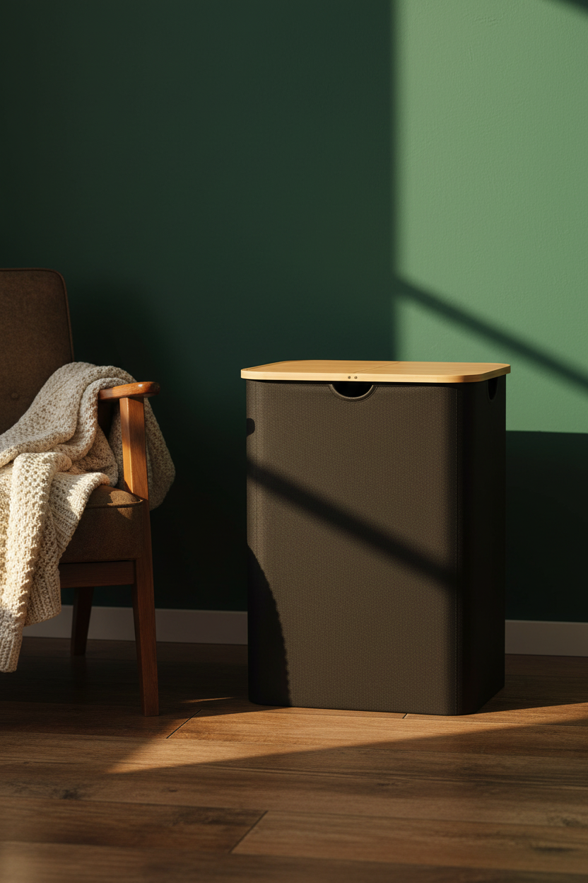 Laundry Basket with Lid & Removable Bag | Bamboo Handles | Foldable Clothes Hamper