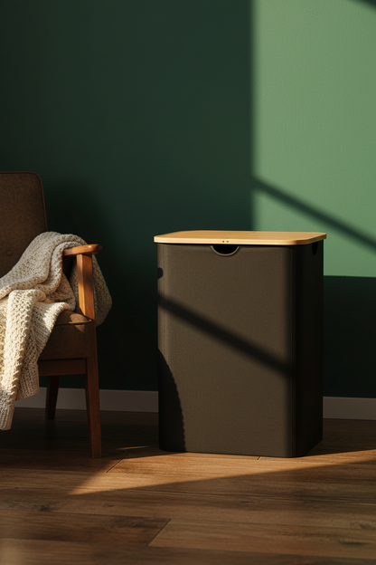 Laundry Basket with Lid & Removable Bag | Bamboo Handles | Foldable Clothes Hamper