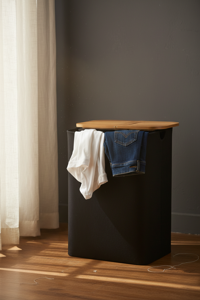 Laundry Basket with Lid & Removable Bag | Bamboo Handles | Foldable Clothes Hamper
