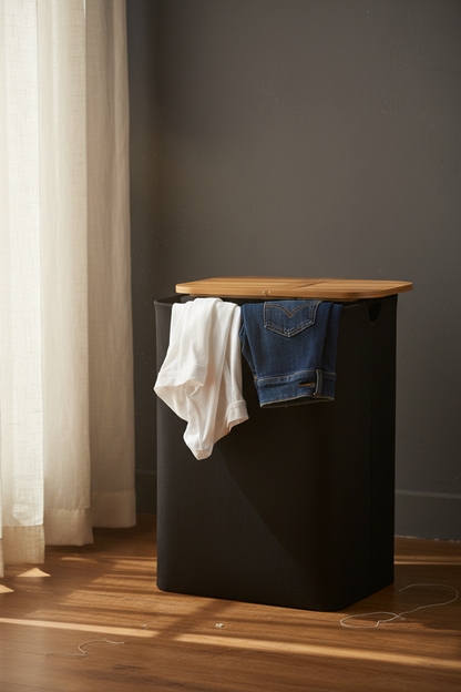 Laundry Basket with Lid & Removable Bag | Bamboo Handles | Foldable Clothes Hamper