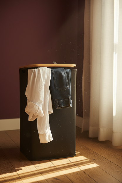 Laundry Basket with Lid & Removable Bag | Bamboo Handles | Foldable Clothes Hamper