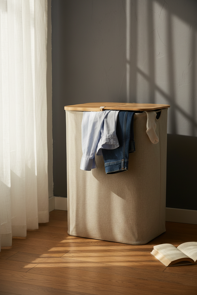 Laundry Basket with Lid & Removable Bag | Bamboo Handles | Foldable Clothes Hamper