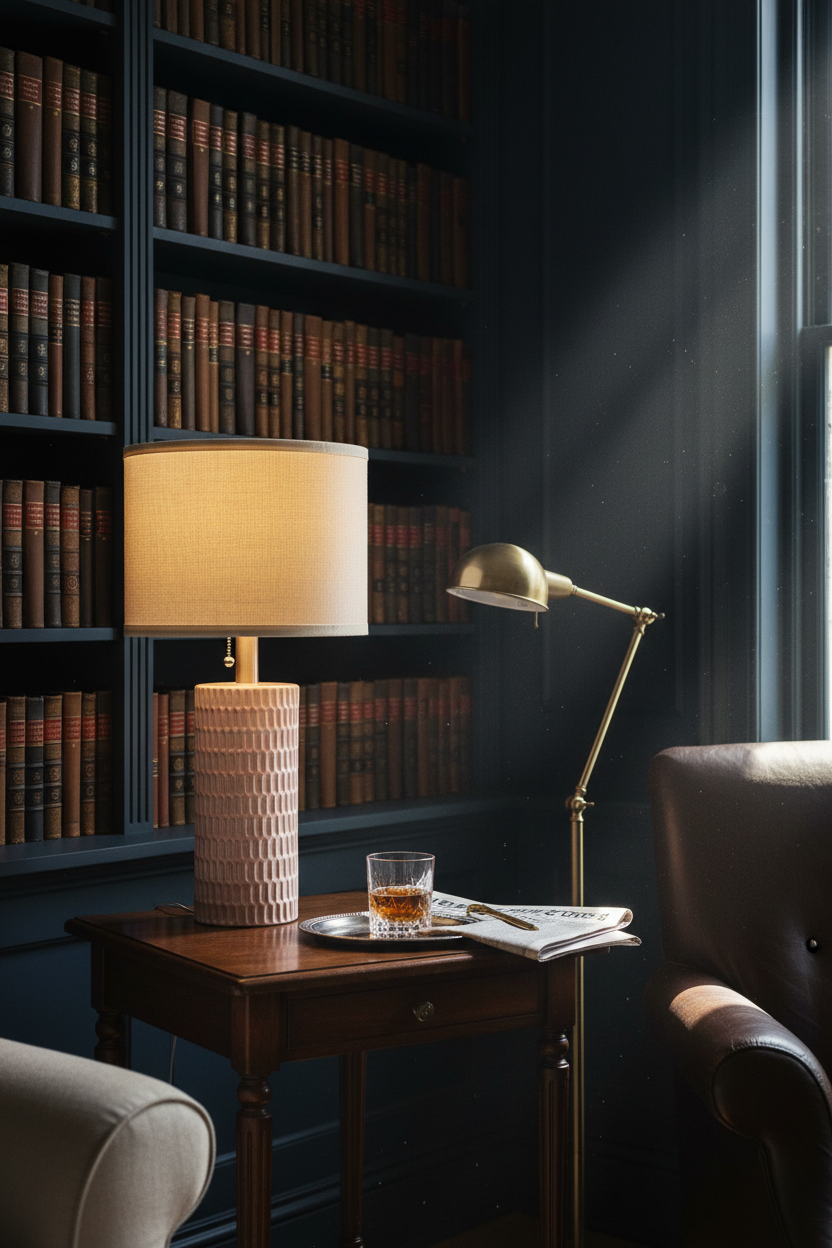 Ceramic Table Lamps Set of 2 | Textured Relief Base with Warm Linen Shade | Pull Chain 
