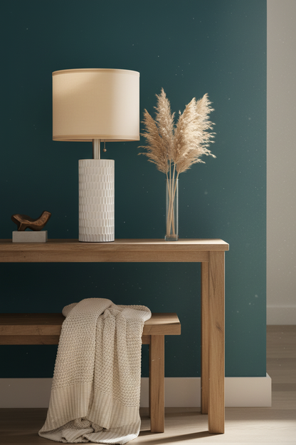 Ceramic Table Lamps Set of 2 | Textured Relief Base with Warm Linen Shade | Pull Chain 