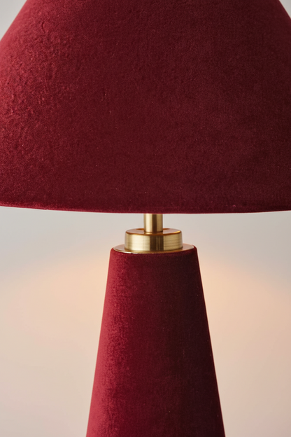 Martha Conical Velvet Table Lamp | Burgundy & Gold | Statement Bedside Lamp