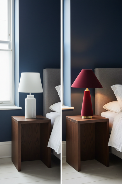 Martha Conical Velvet Table Lamp | Burgundy & Gold | Statement Bedside Lamp
