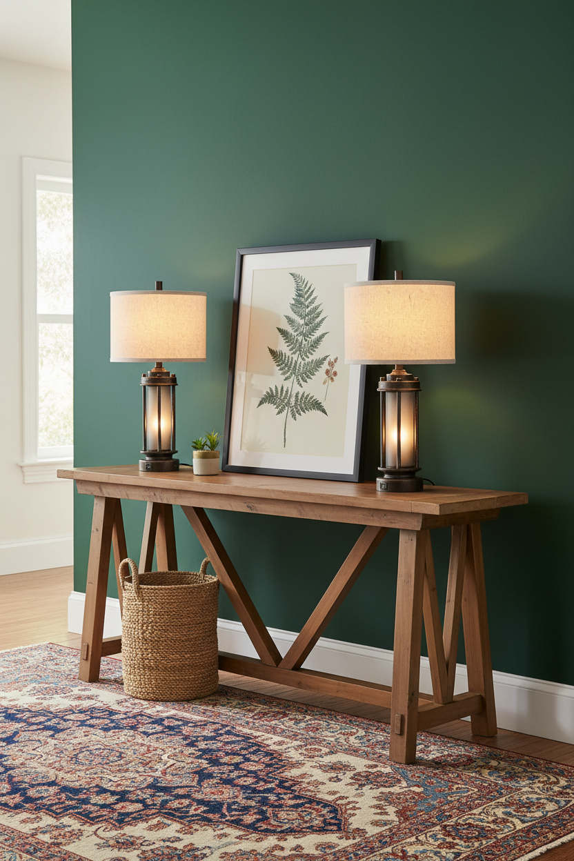 Farmhouse Lantern Table Lamps | Set of 2 | Bronze Rustic Bedside Lamps with USB Charging