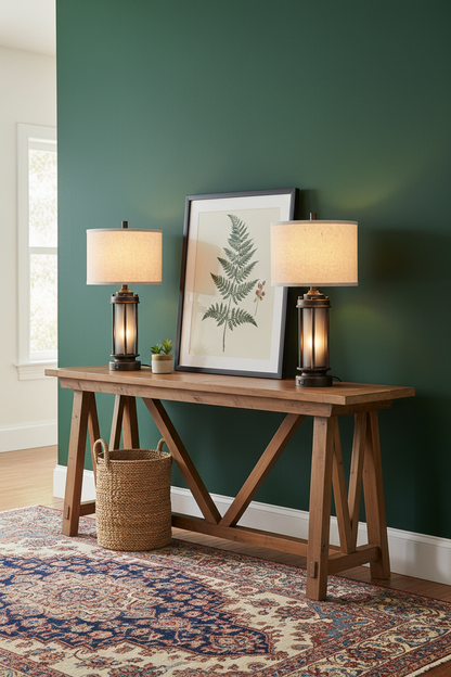 Farmhouse Lantern Table Lamps | Set of 2 | Bronze Rustic Bedside Lamps with USB Charging