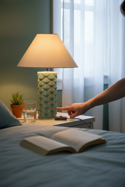 Aqua Scallop Shell Ceramic Table Lamp | Mermaid Design | Bedside & Living Room Lamp