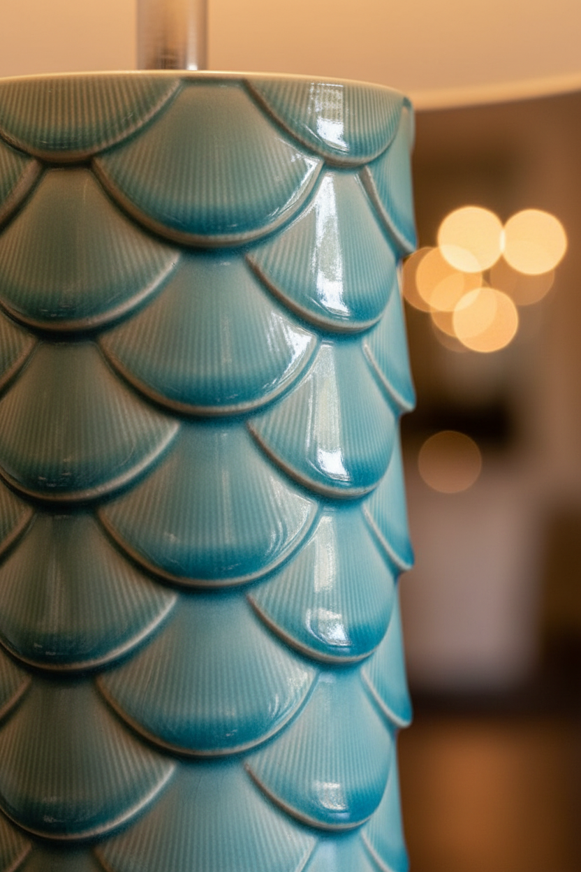 Aqua Scallop Shell Ceramic Table Lamp | Mermaid Design | Bedside & Living Room Lamp
