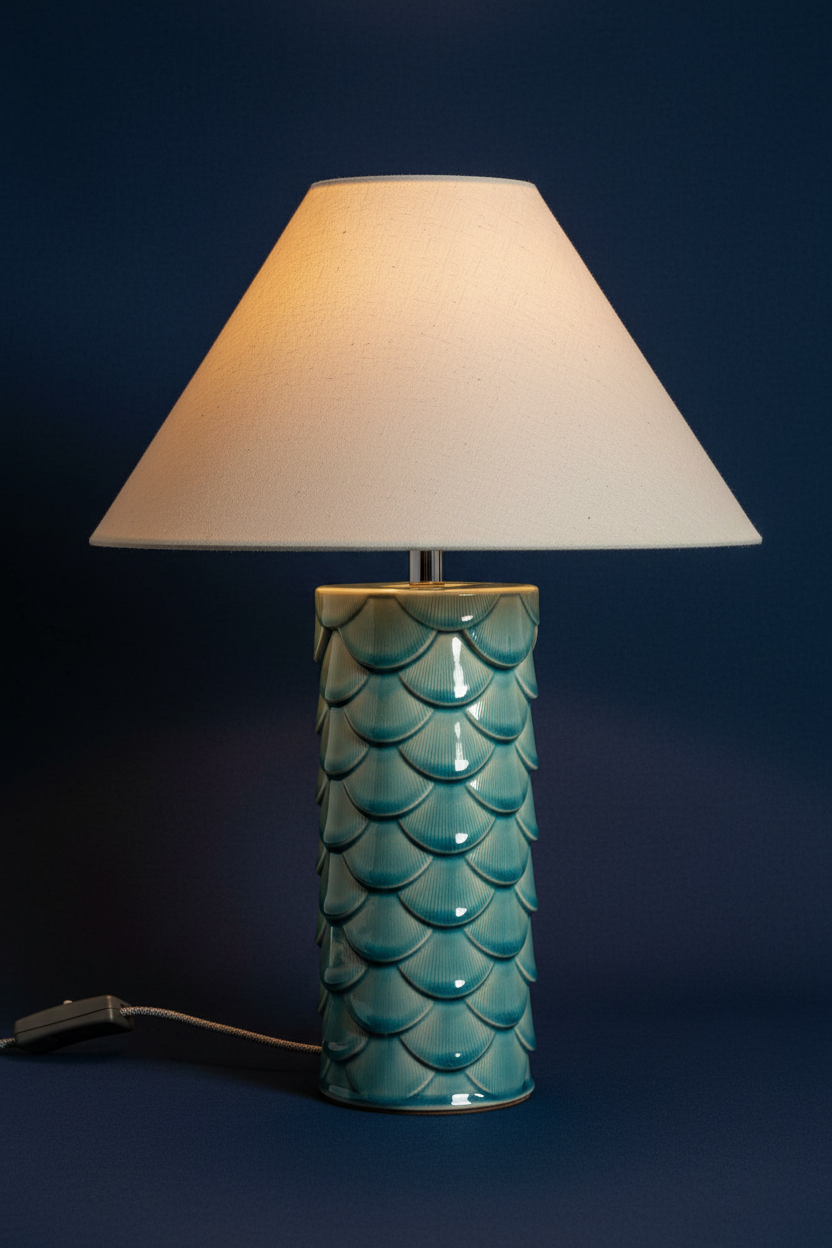 Aqua Scallop Shell Ceramic Table Lamp | Mermaid Design | Bedside & Living Room Lamp