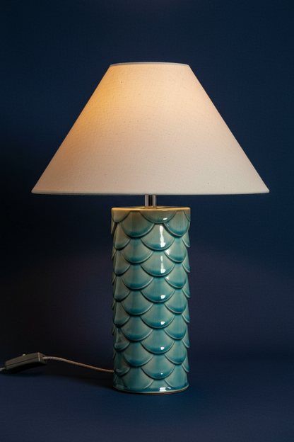Aqua Scallop Shell Ceramic Table Lamp | Mermaid Design | Bedside & Living Room Lamp