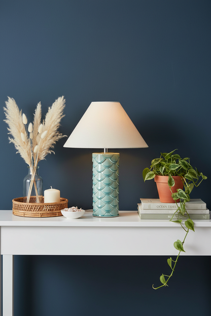 Aqua Scallop Shell Ceramic Table Lamp | Mermaid Design | Bedside & Living Room Lamp