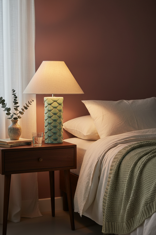 Aqua Scallop Shell Ceramic Table Lamp | Mermaid Design | Bedside & Living Room Lamp