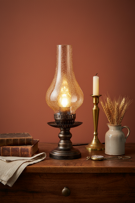 Vintage Cordless Rechargeable Table Lamp | Amber Hand-Blown Glass | Touch Dimmer | Retro Farmhouse Lamp