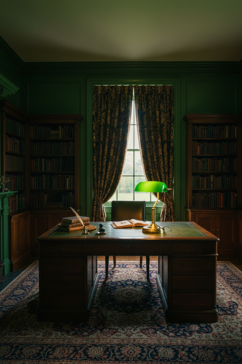 Banker's Table Lamp Desk Lamp with Antique Bronze Tone Base Green