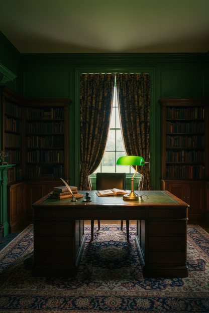Banker's Table Lamp Desk Lamp with Antique Bronze Tone Base Green
