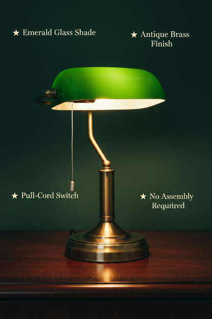 Banker's Table Lamp Desk Lamp with Antique Bronze Tone Base Green
