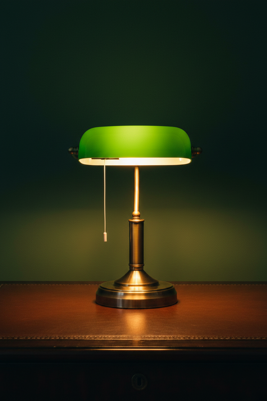 Banker's Table Lamp Desk Lamp with Antique Bronze Tone Base Green
