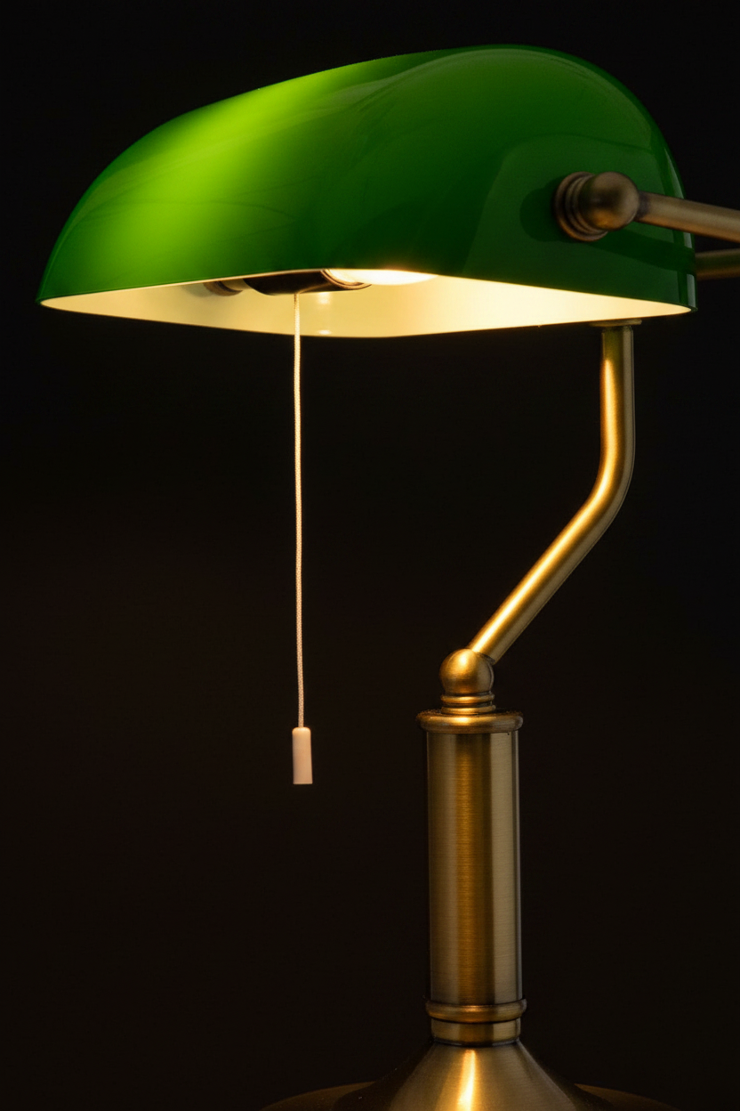 Banker's Table Lamp Desk Lamp with Antique Bronze Tone Base Green