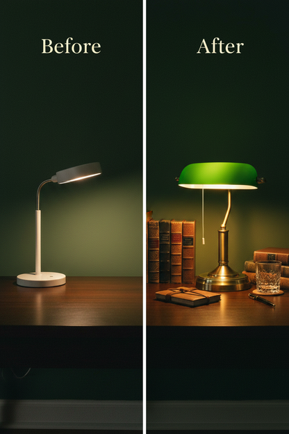 Banker's Table Lamp Desk Lamp with Antique Bronze Tone Base Green