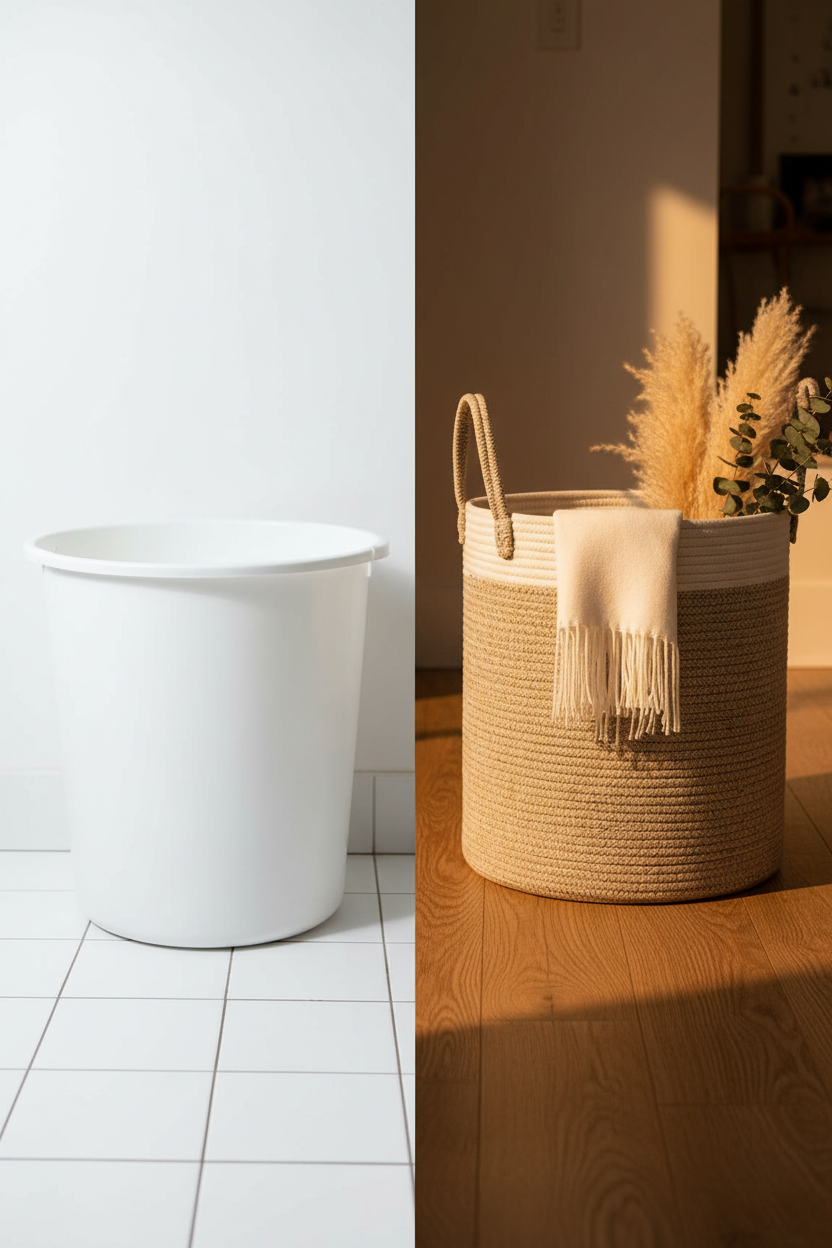 Cotton Rope Storage Basket | Khaki & White | Large Woven Basket with Handles
