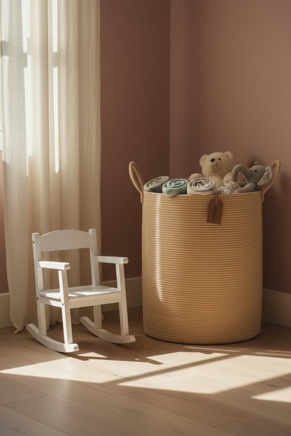 Extra Large Cotton Rope Storage Basket | Honey | 75L Woven Laundry & Blanket Organiser