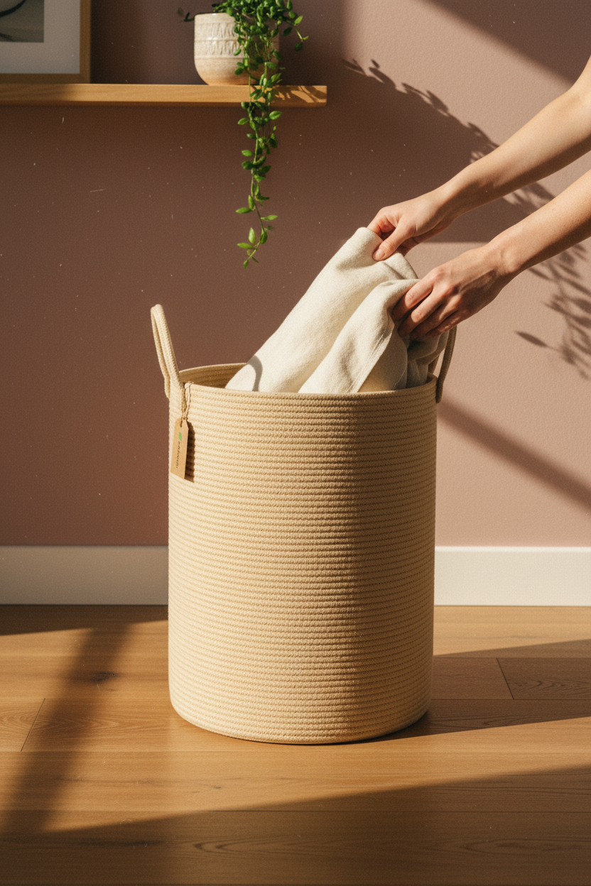 Extra Large Cotton Rope Storage Basket | Honey | 75L Woven Laundry & Blanket Organiser