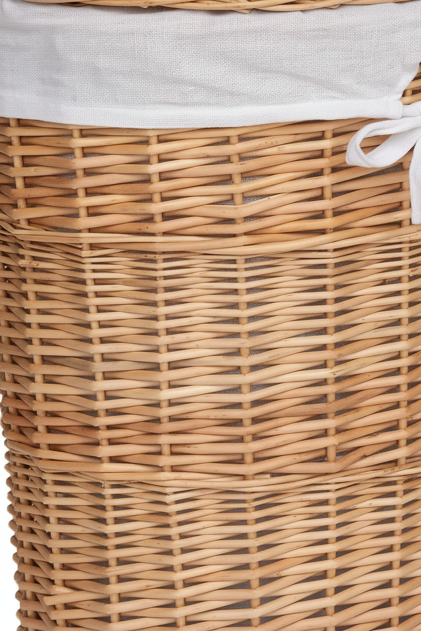 Oval Wicker Laundry Basket with Lid | Natural Willow | White Linen Liner | Large