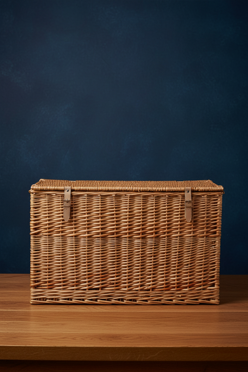 Wicker Storage Trunk with Lid & Leather Straps | Natural Willow | Extra Large Blanket Box