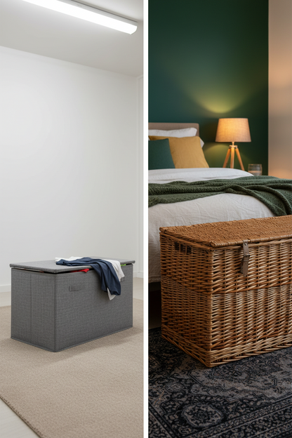 Wicker Storage Trunk with Lid & Leather Straps | Natural Willow | Extra Large Blanket Box